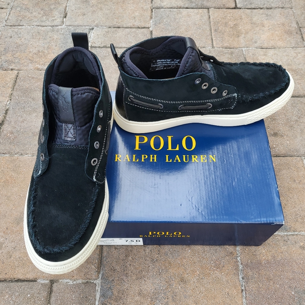 Polo Ralph Lauren Mens Chukka 100 Suede Sneakers Black US Size 7.5